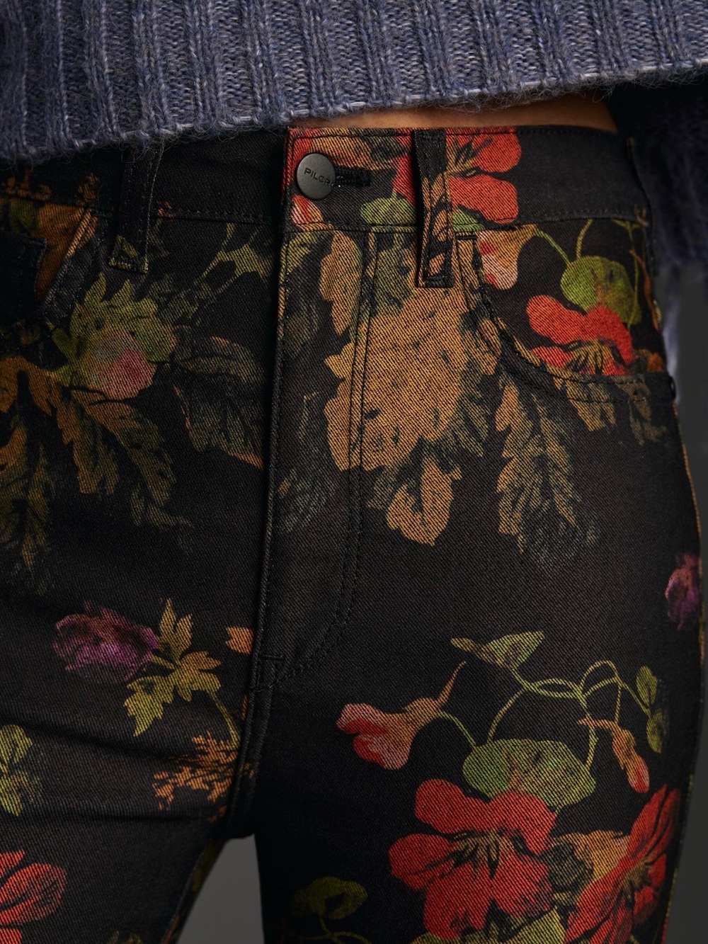 Pilcro Black Floral High-Rise Flare Floral Jeans - Picture 4 of 7
